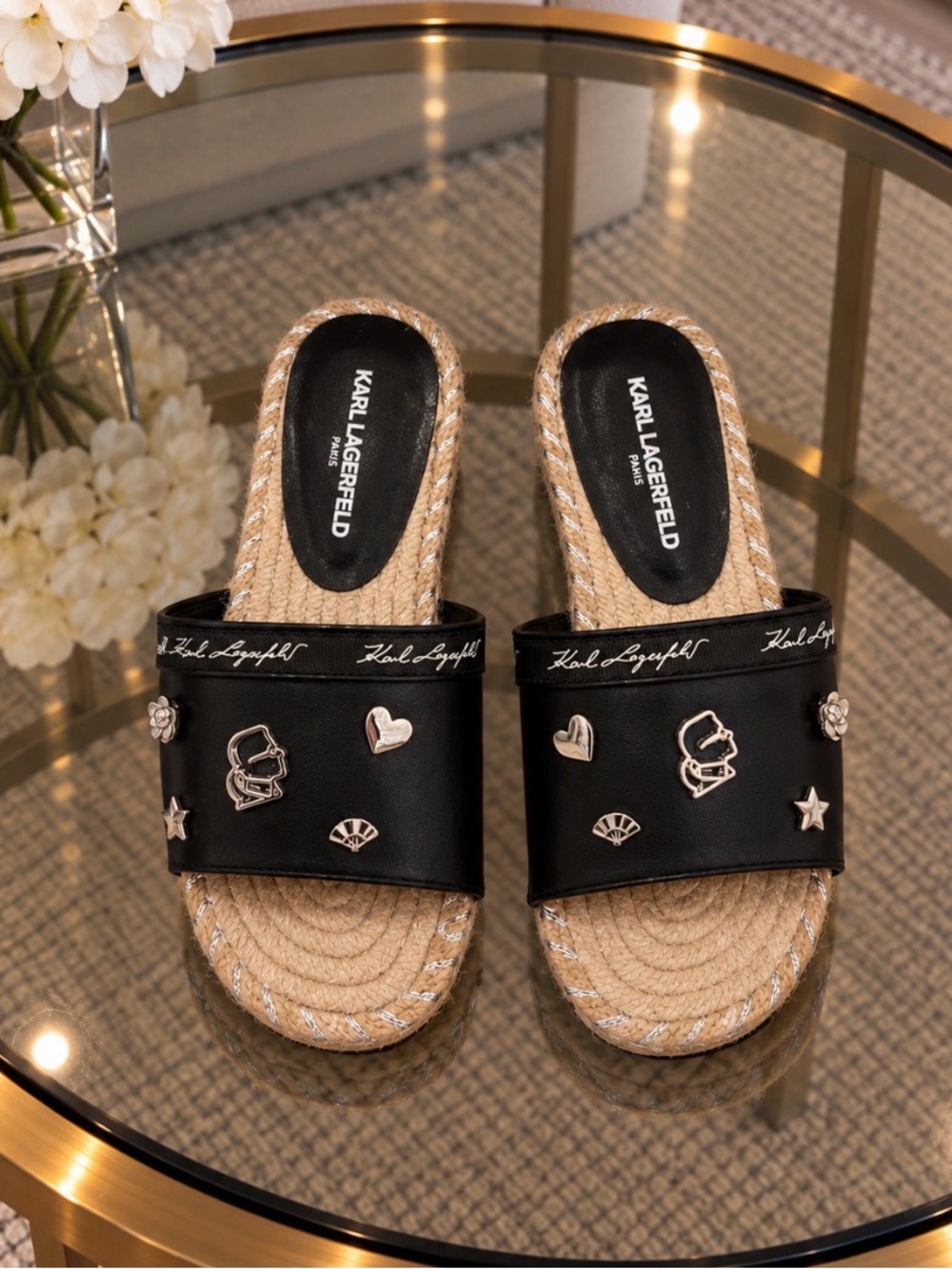 Karl Lagerfeld Black Logo Slide Sandals size 7 excellent condition like New